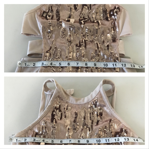 BEBE Nude gold sequin sexy cut out bodycon dress - Picture 8 of 8